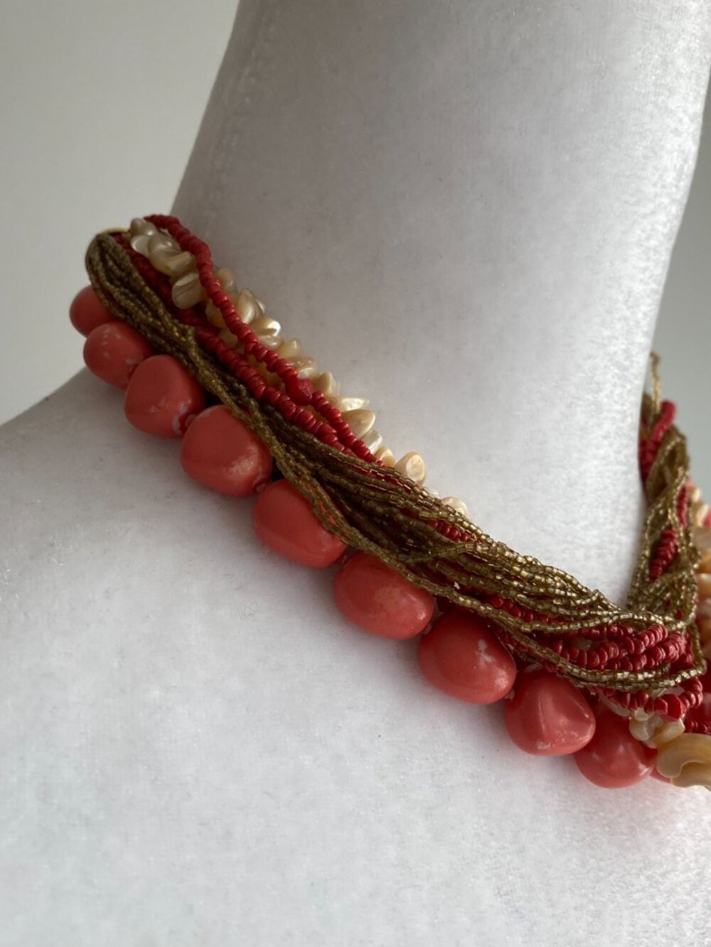 Vintage Chunky Coral Color Sea Shell Statement Necklace Boho Beach Summer - Picture 11 of 16